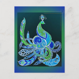 Jade Majesty Elegante Grün und Blau Pfau Postkarte