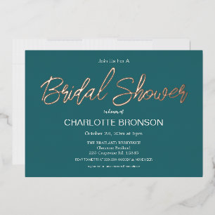 Jade Minimalist Schrift Bridal Shower Roségold Folieneinladung