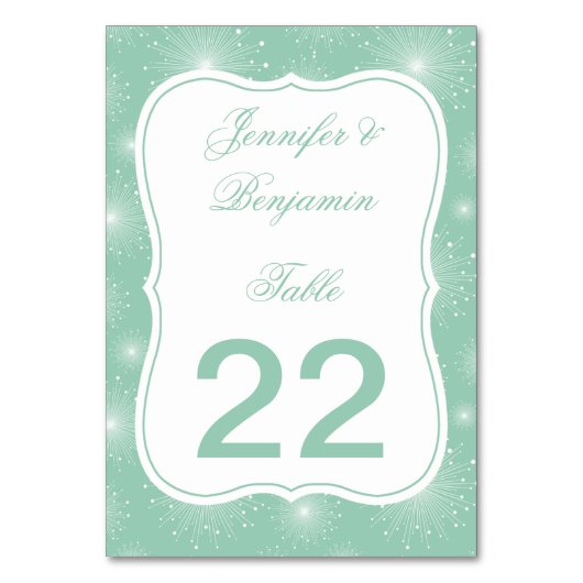 Jade Mint White Sunburgs Sternexplosion Table Card Tischnummer (Rückseite)