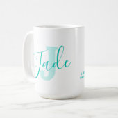 Jade name bedeutet Monogramm J aquamariner Text Kaffeetasse (Vorderseite Links)