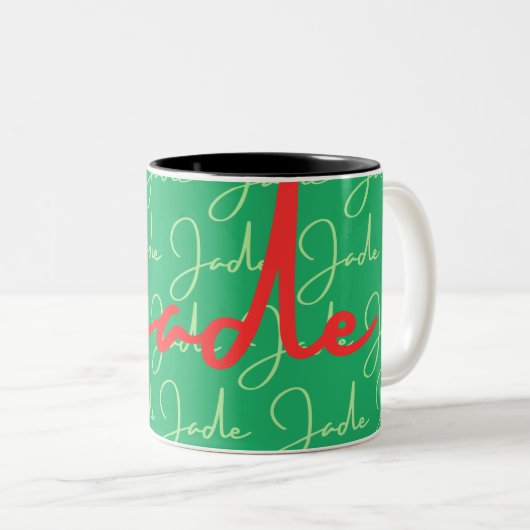Jade Name Design Pattern Zweifarbige Tasse (VorderseiteRechts)