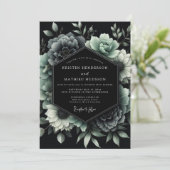 Jade Noir Botanical Wedding Einladung (Stehend Vorderseite)
