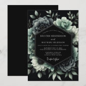 Jade Noir Botanical Wedding Einladung (Vorne/Hinten)