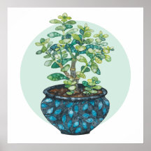 Jade Pflanze, Moderne Wasserfarbe Minimalistische 