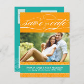 Jade und Orange Damask Save the Date Ankündigungspostkarte (Vorne/Hinten)