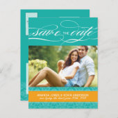 Jade und Orange Damask Save the Date Ankündigungspostkarte (Vorne/Hinten)