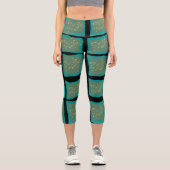 Jade und Türkis mit Gold Capri Leggings (Vorderseite)