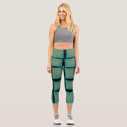 Jade und Türkis mit Gold Capri Leggings (Vorderseite)