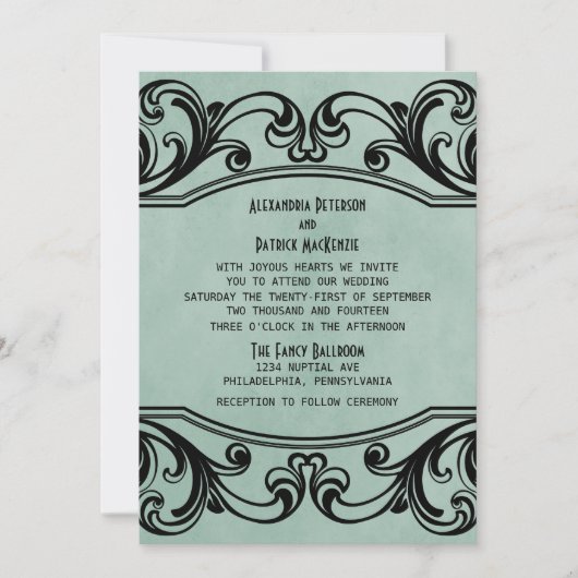 Jade Vintag Wirbel Wedding Invite Einladung (Vorderseite)