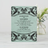 Jade Vintag Wirbel Wedding Invite Einladung (Stehend Vorderseite)
