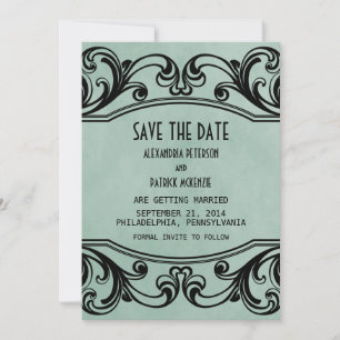 Jade Vintage Swirls Save-the-Date-Einladung Einladung