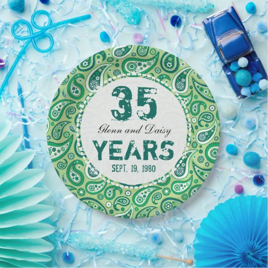 Jade Wedding Anniversary Paisley Pattern Pappteller (Party)