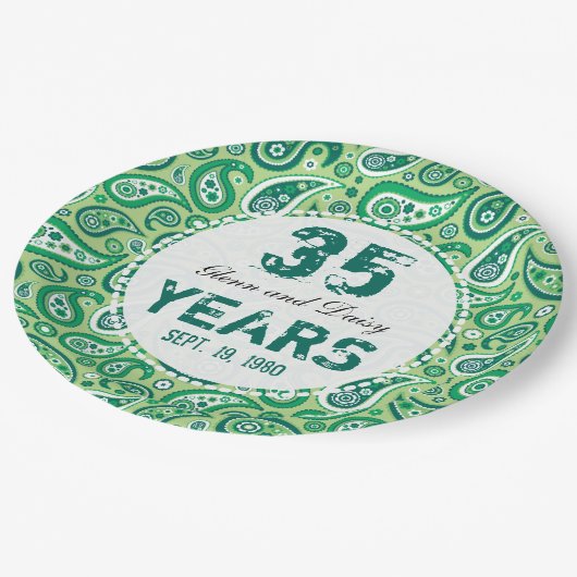 Jade Wedding Anniversary Paisley Pattern Pappteller (Schrägansicht)