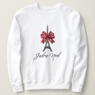 J'adore Noël Eiffel Tower Karierter Weihnachtsbow Sweatshirt