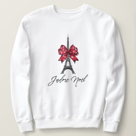 J'adore Noël Eiffel Tower Karierter Weihnachtsbow Sweatshirt (Design vorne)