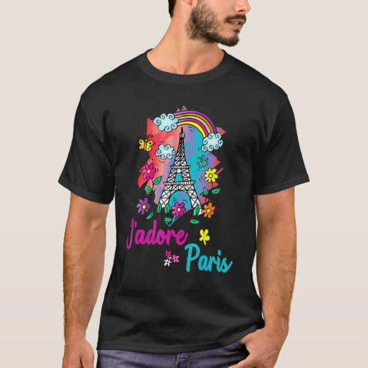 Jadore Paris Eiffel Tower Rainbow Blume und Hinter T-Shirt (Vorderseite)