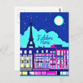J'adore Paris - Fantasy Paris Unter dem Vollmond Postkarte (Vorne/Hinten)