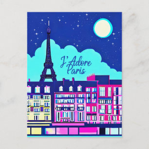 J'adore Paris - Fantasy Paris Unter dem Vollmond Postkarte