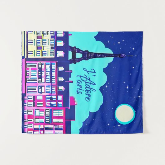 J'adore Paris - Fantasy Paris Unter dem Vollmond Wandteppich (Vorderseite (Horizontal))