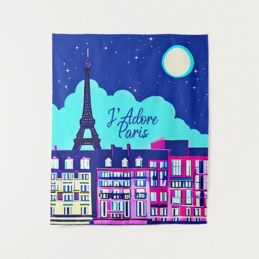 J'adore Paris - Fantasy Paris Unter dem Vollmond Wandteppich (Vorderseite)