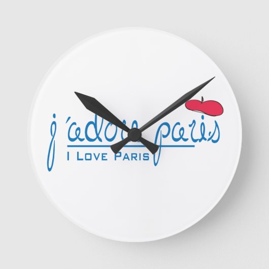 j'adore Paris (I Liebe Paris) mit roter Beete Runde Wanduhr (Vorderseite)