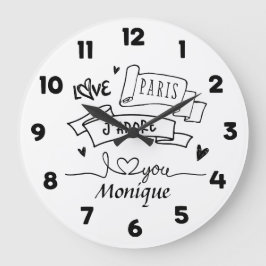 J'Adore Paris I Liebe You Paris Große Wanduhr