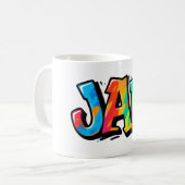 JAF-Graffiti-Stil - bunte urbane Kunsttypografie Kaffeetasse (Vorderseite Links)
