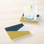Jag Minimalistischer Farbblock Mustard Navy Glasuntersetzer (Schrägansicht)