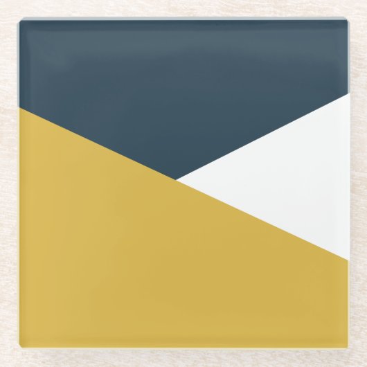 Jag Minimalistischer Farbblock Mustard Navy Glasuntersetzer (Vorderseite)