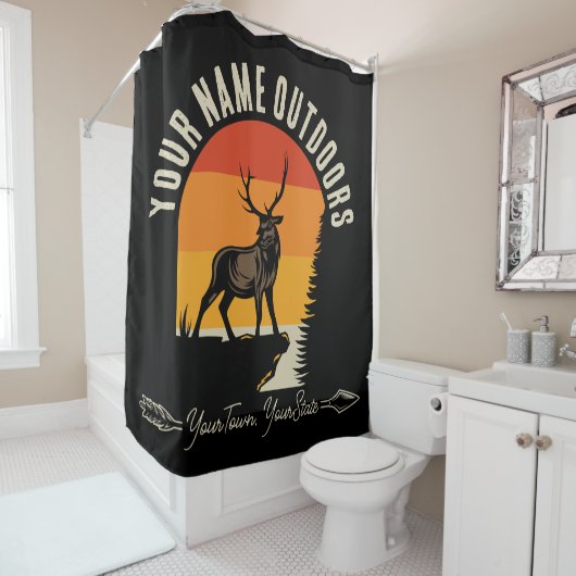 Jagd ADD NAME Außerhalb des Elk Wilderness Camp Duschvorhang (Beispiel)