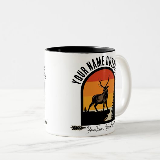 Jagd ADD NAME Außerhalb des Elk Wilderness Camp Zweifarbige Tasse (VorderseiteRechts)