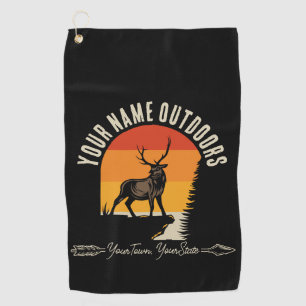 Jagd ADD NAME Outdoorhirsch Elch Wilderness Camp Golfhandtuch