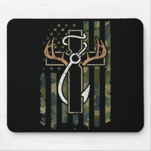 Jagd Angeln Glaube Hirschgeweihe Kreuz Haken Chri Mousepad