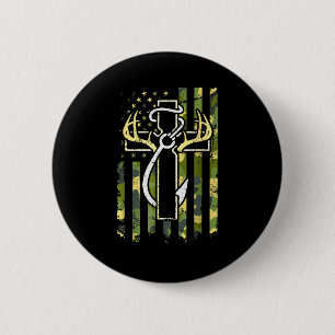 Jagd Angeln Glaube Kreuz Hirsch Geweih Amerikanisc Button