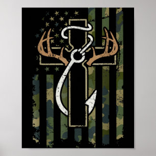 Jagd Angeln Glaube Reh Geweih Kreuz Haken Chri Poster