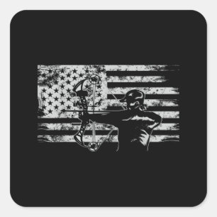 Jagd Archer American Flag Bowhunting Jagen Quadratischer Aufkleber