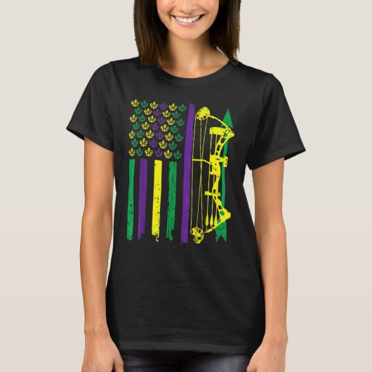 Jagd Archer American Flag Bowhunting Mardi Gras T-Shirt (Vorderseite)