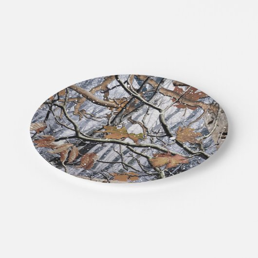 Jagd auf Camouflage-Schneepatel 3 Pappteller (Schrägansicht)