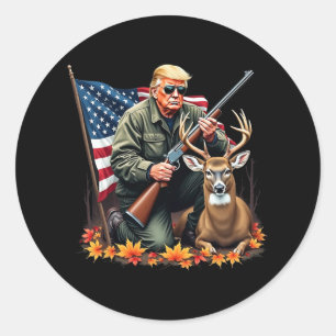 Jagd auf Hirsch Jahreszeit Vintag Trump US-Flagge Runder Aufkleber