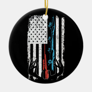 Jagd auf Hirsch unter amerikanischer Flagge Keramik Ornament