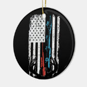 Jagd auf Hirsch unter amerikanischer Flagge Keramik Ornament (Links)