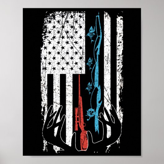 Jagd auf Hirsch unter amerikanischer Flagge Poster (Vorne)