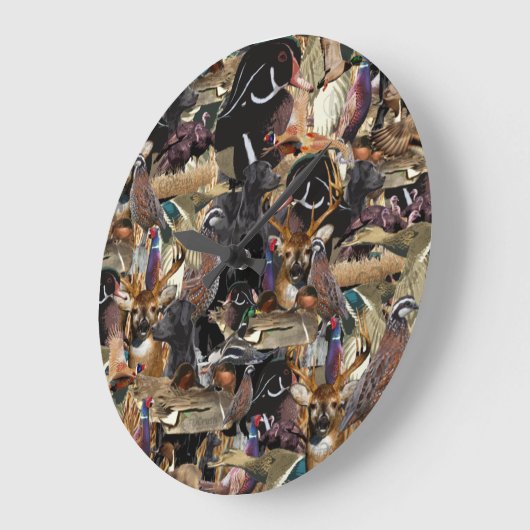 Jagd auf wild lebende Tiere, Enten und Hirsche, gr Große Wanduhr (Winkel)