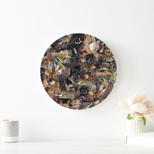 Jagd auf wild lebende Tiere, Enten und Hirsche, gr Große Wanduhr (Zuhause)