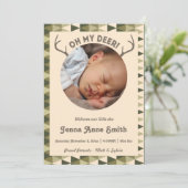 Jagd Birth Antlers Announcement Girl oder Junge Ankündigung (Stehend Vorderseite)