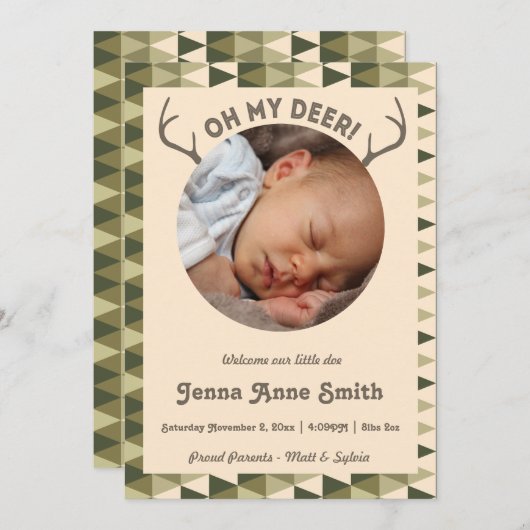 Jagd Birth Antlers Announcement Girl oder Junge Ankündigung (Vorne/Hinten)