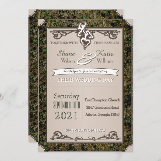 Jagd Buck and Dos Camouflage Einladung Hochzeit (Vorne/Hinten)