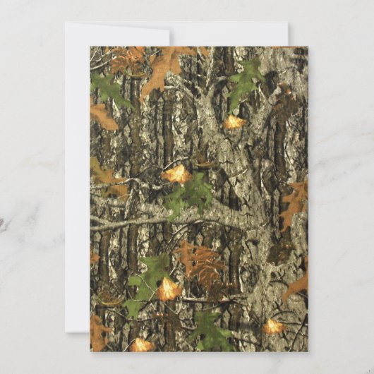 Jagd Camouflage Blätter Hochzeitsreise Einladung (Rückseite)