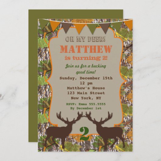 Jagd Camouflage Geburtstagsparty Einladungen (Vorne/Hinten)