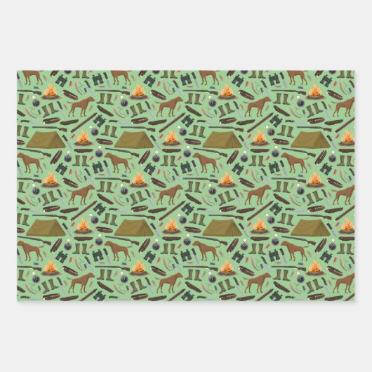 Jagd Camping Zelt Campfire Schießpistole Muster Geschenkpapier Set (Vorderseite 2)